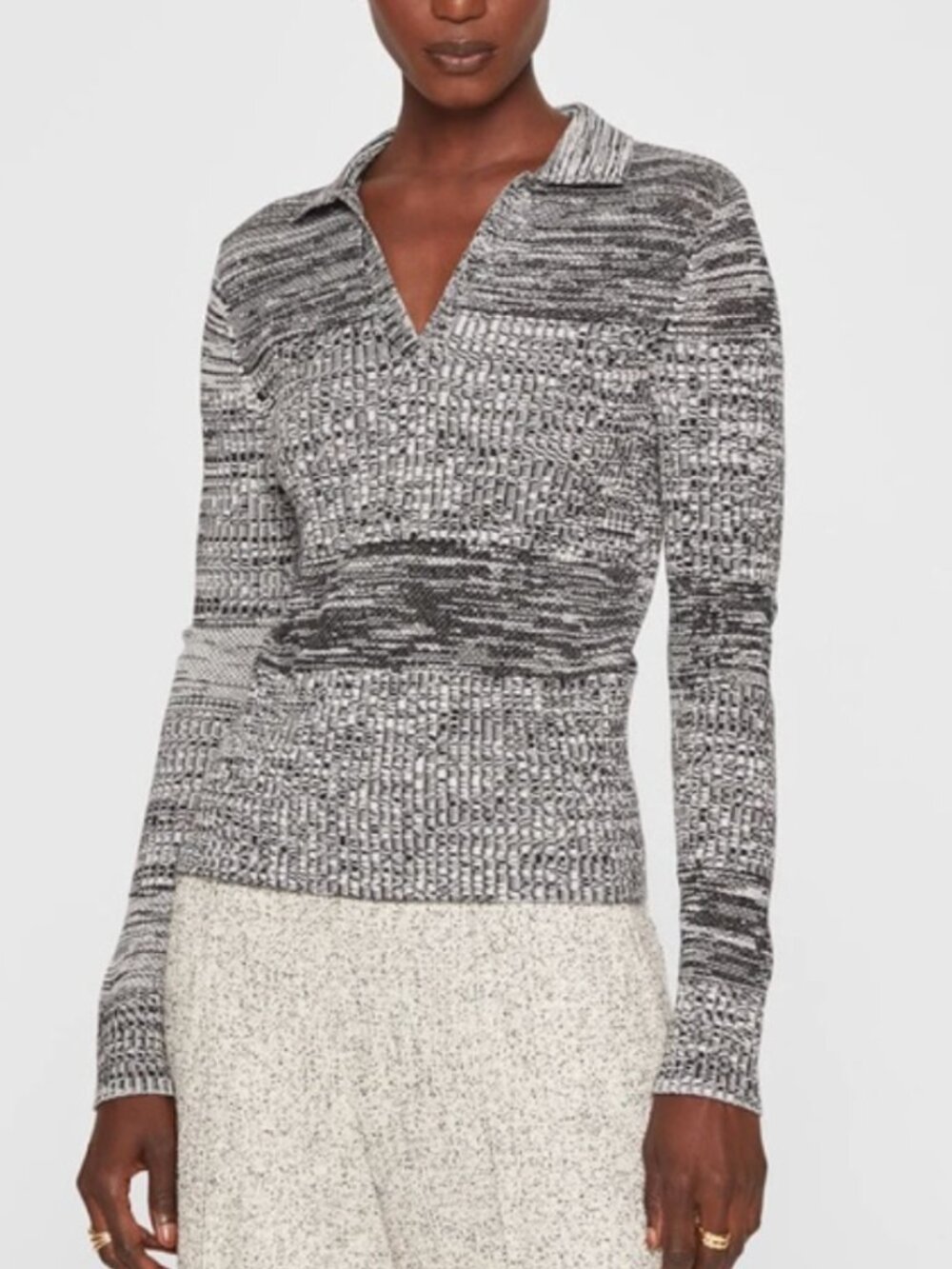 Club Monaco Marled Knit Polo Sweater Black & White Size XXS - Petite